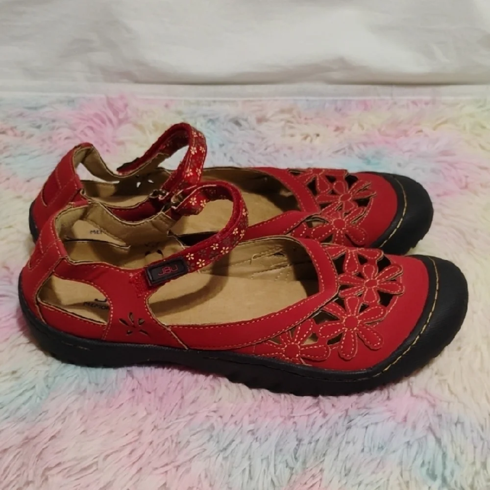 SALE! NWOT JBU Wildflower Red & Black Mary Jane Flats Sz.9.5M - Picture 4 of 9
